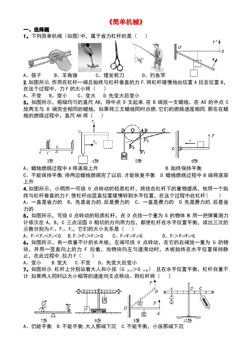 四川省成都市中考物理专题复习《简单机械》训练教科版