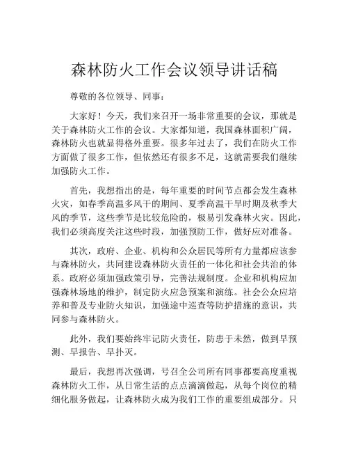 森林防火工作会议领导讲话稿