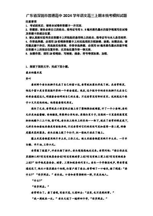 广东省深圳市普通高中2024学年语文高三上期末统考模拟试题含解析