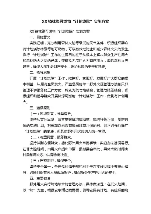 XX镇林缘可燃物“计划烧除”实施方案