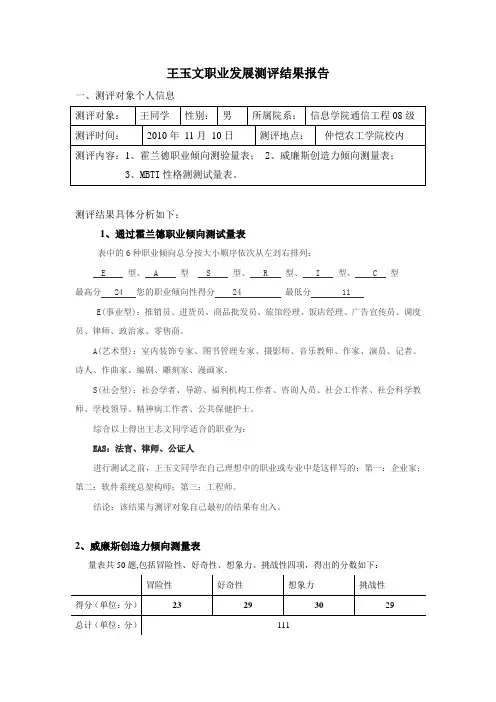 职业发展测评结果报告