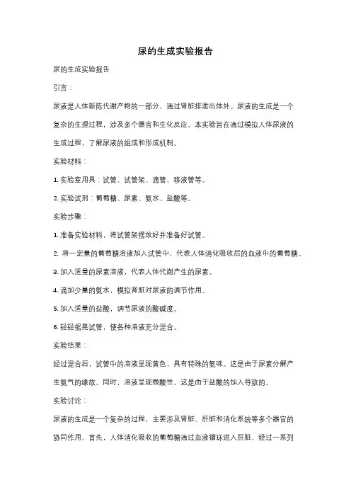 尿的生成实验报告
