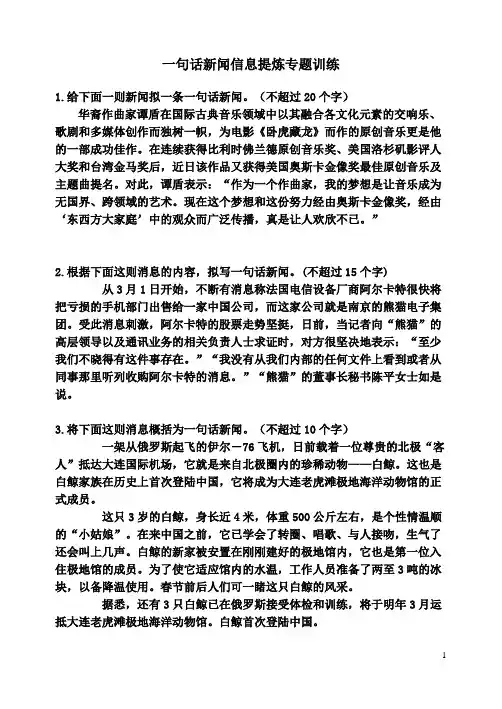 一句话新闻信息提炼专题训练