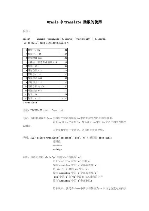 Oracle translate 函数的使用