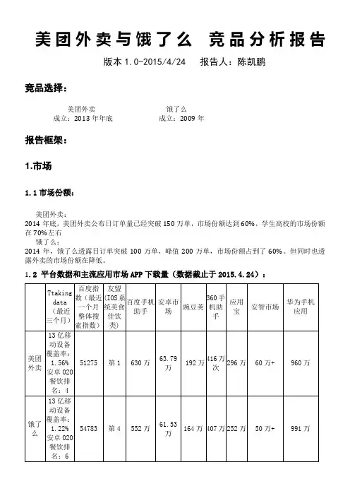 (完整版)美团外卖与饿了么+竞品分析报告