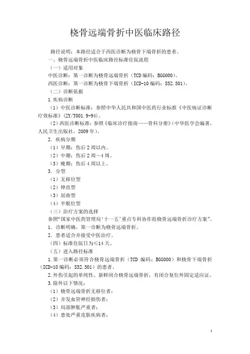 国家中医药局桡骨远端骨折中医临床路径及诊疗方案