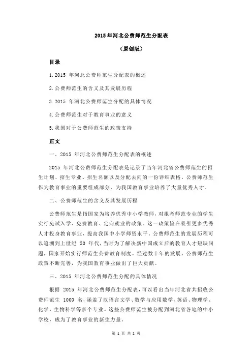 2015年河北公费师范生分配表