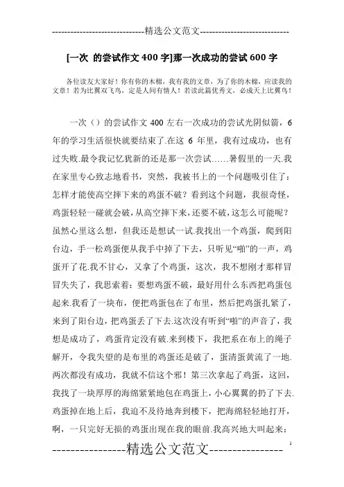 [一次 的尝试作文400字]那一次成功的尝试600字