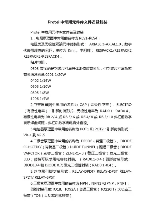 Protel中常用元件库文件名及封装