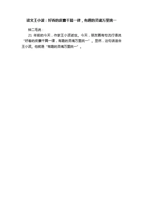 读文王小波：好看的皮囊千篇一律，有趣的灵魂万里挑一