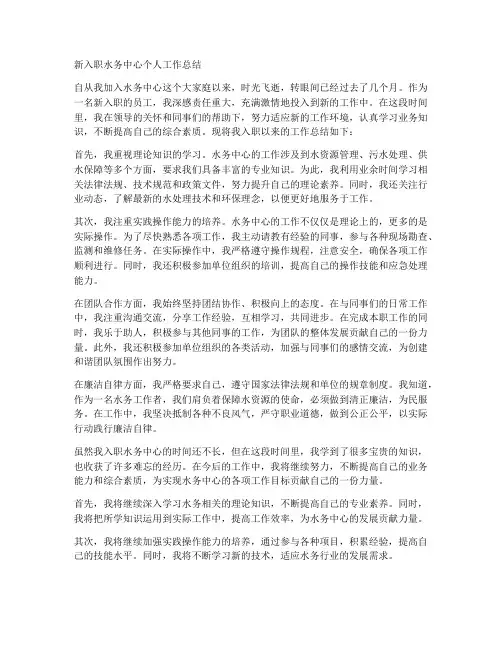新入职水务中心个人工作总结