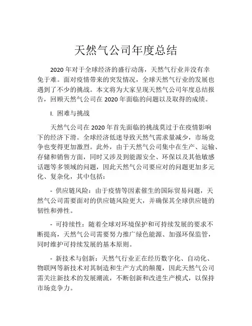 天然气公司年度总结