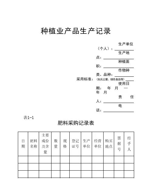 种植业产品生产记录参考文本