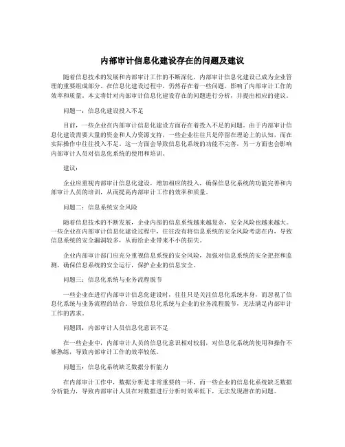 内部审计信息化建设存在的问题及建议
