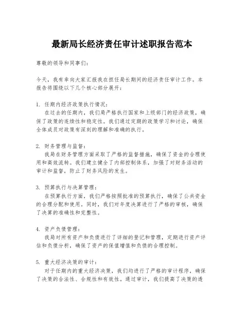最新局长经济责任审计述职报告范本