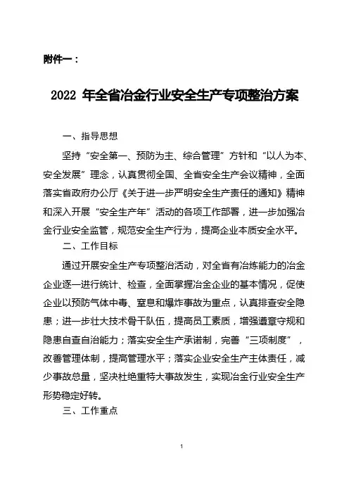 (安全生产)全省冶金行业安全生产专项整治方案