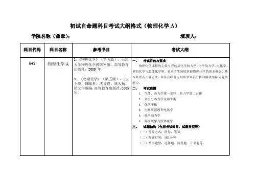 中国矿业大学化工学院2018年硕士初试自命题科目大纲