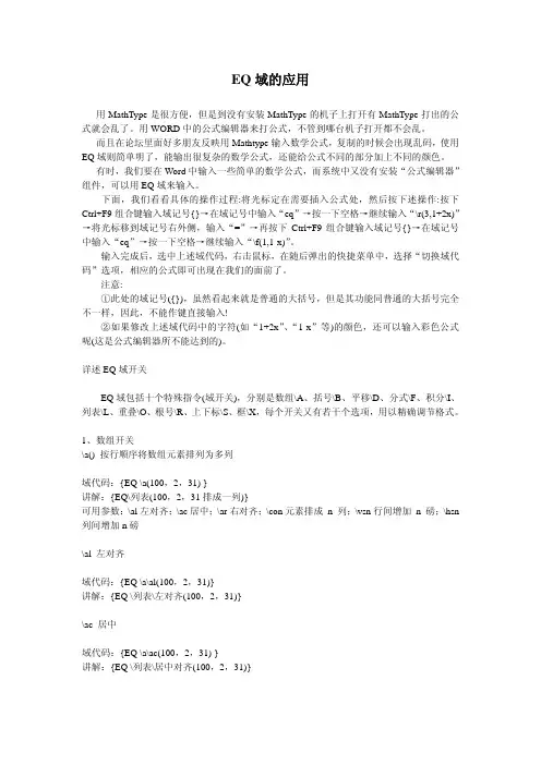 word公式输入：EQ域的应用
