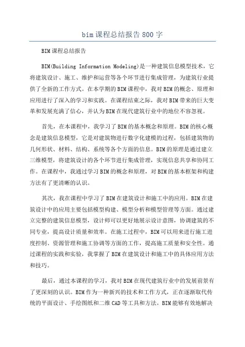 bim课程总结报告800字