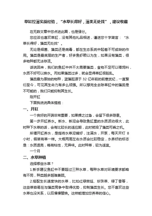 草缸控藻实战经验，“水草长得好，藻类无处找”，建议收藏