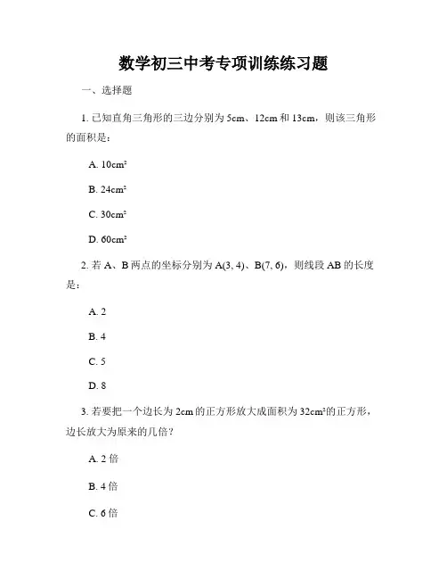 数学初三中考专项训练练习题