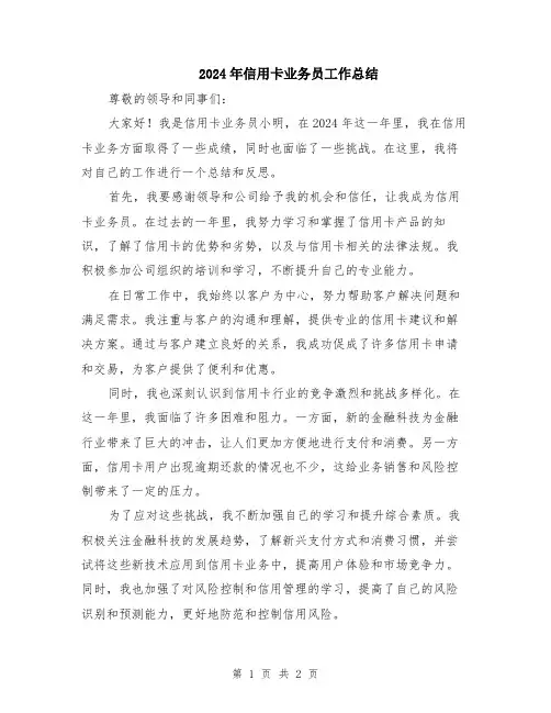 2024年信用卡业务员工作总结