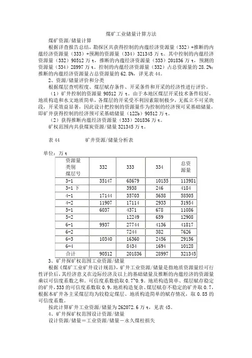 煤矿工业储量计算方法