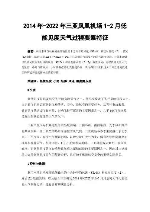 2014年-2022年三亚凤凰机场1-2月低能见度天气过程要素特征