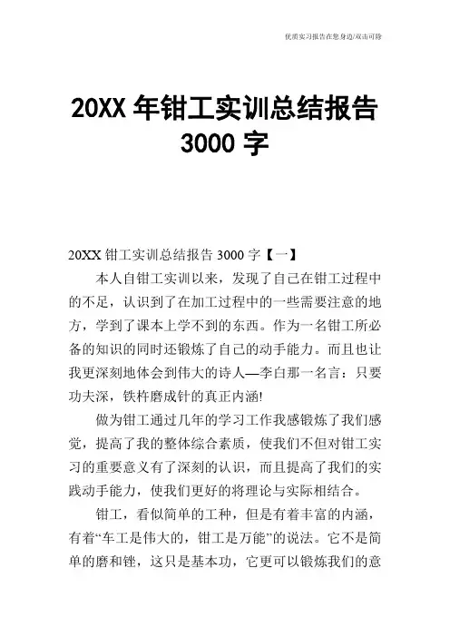 20XX年钳工实训总结报告3000字