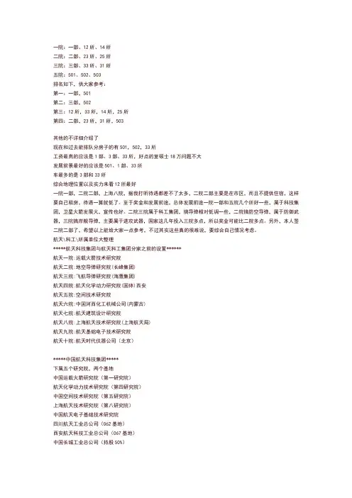 航天科技、航天科工各研究方案所待遇