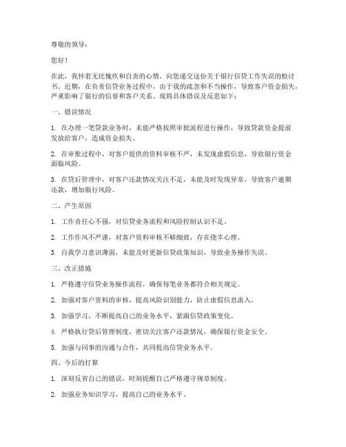 银行信贷工作检讨书
