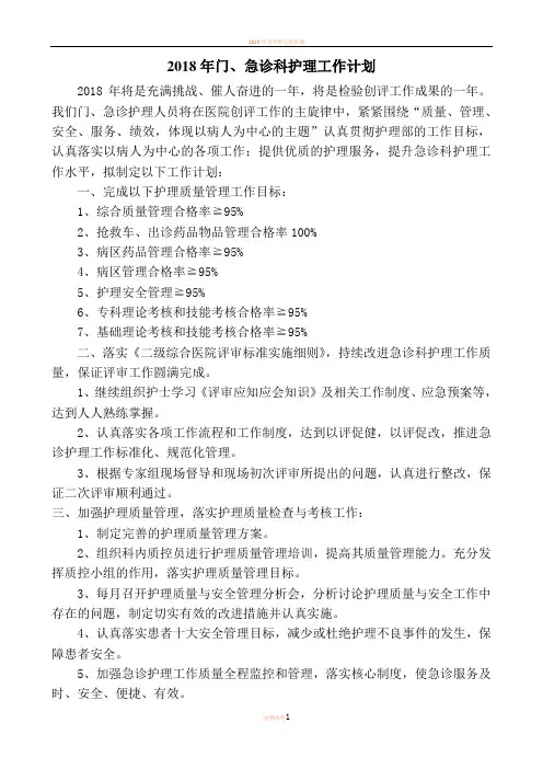 2018年急诊科护理工作计划