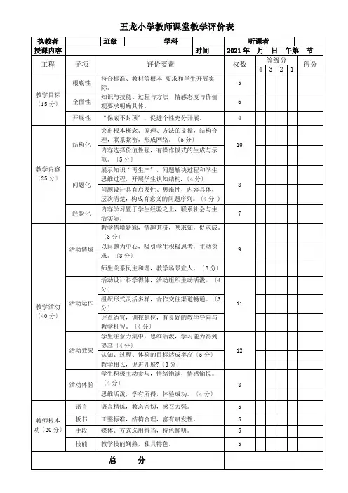 课堂教学评价表