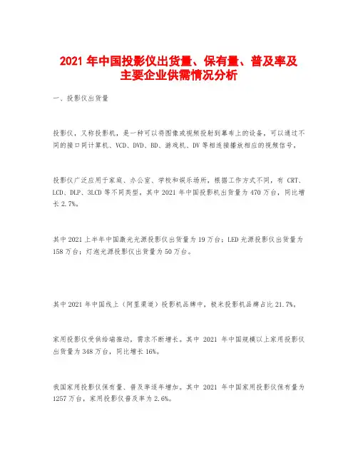 2021年中国投影仪出货量、保有量、普及率及主要企业供需情况分析