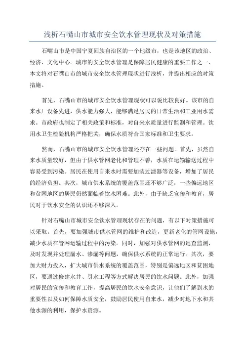 浅析石嘴山市城市安全饮水管理现状及对策措施