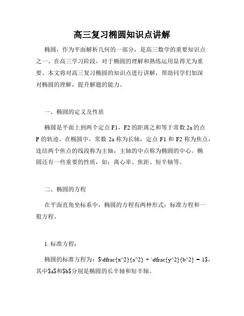 高三复习椭圆知识点讲解
