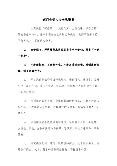 部门负责人安全承诺书（四篇）