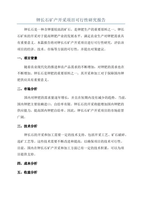 钾长石矿产开采项目可行性研究报告