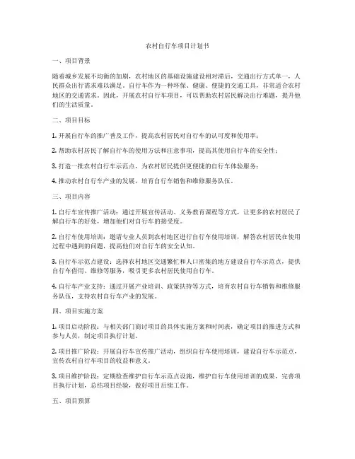 农村自行车项目计划书