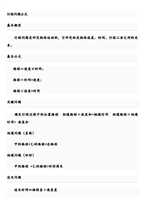数学行程问题公式大全