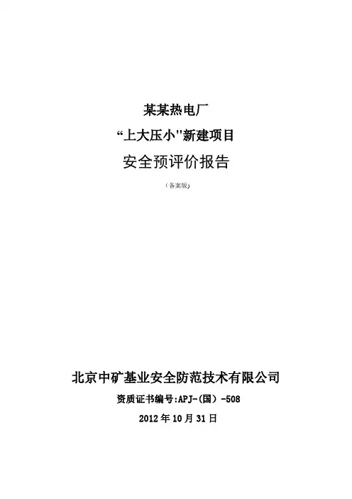 某某热电厂“上大压小”新建项目安全预评价报告-精品