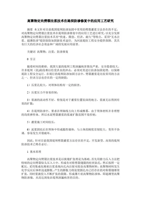 高聚物定向劈裂注浆技术在堤坝防渗修复中的应用工艺研究