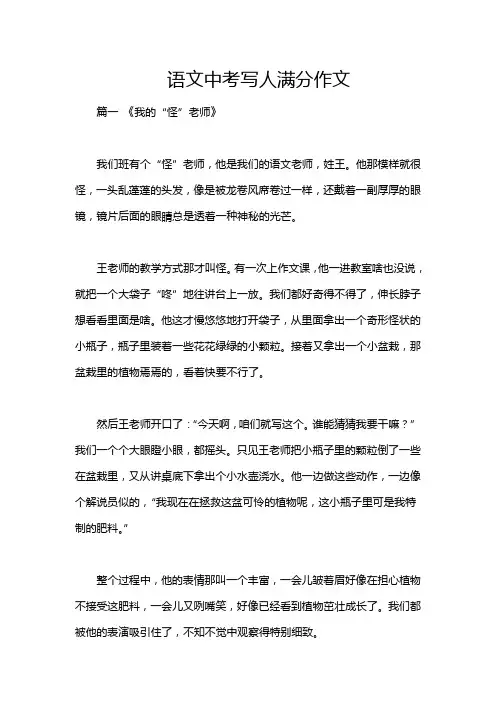 语文中考写人满分作文