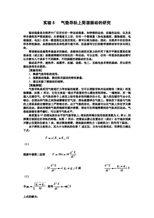 实验5 气垫导轨上简谐振动的研究