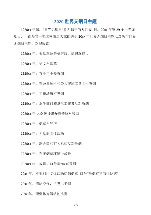 【世界无烟日】2020世界无烟日主题