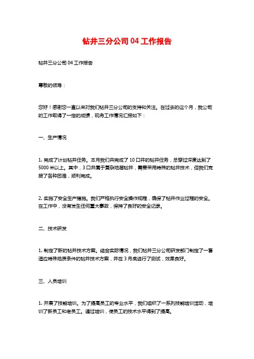 钻井三分公司04工作报告
