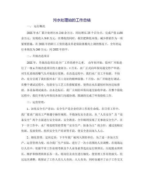 污水处理站的工作总结