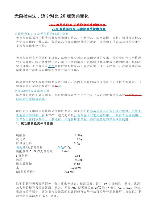 无菌检查法(逐字对比20版药典变化)