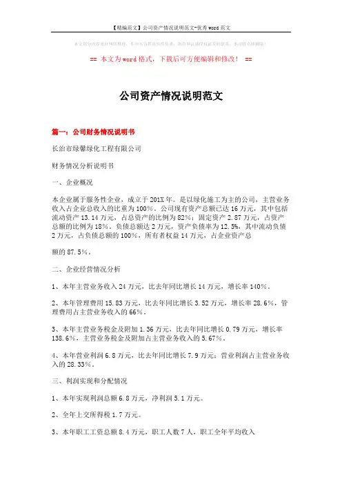 【精编范文】公司资产情况说明范文-优秀word范文 (3页)