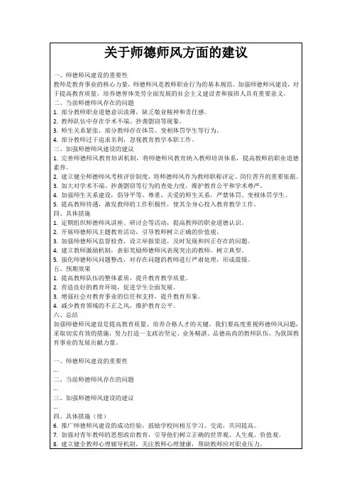 关于师德师风方面的建议